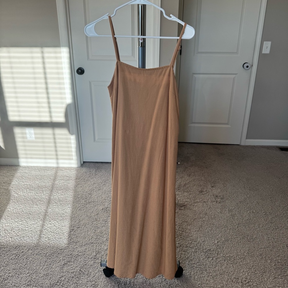 Linen Blend Midi Slip Dress
